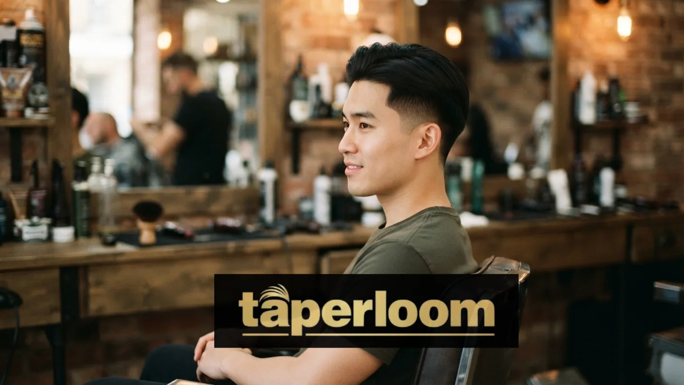 Low taper fade straight hair haircut on a young man in a barbershop