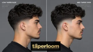 Low taper fade vs mid taper fade side by side comparison showing where each fade starts