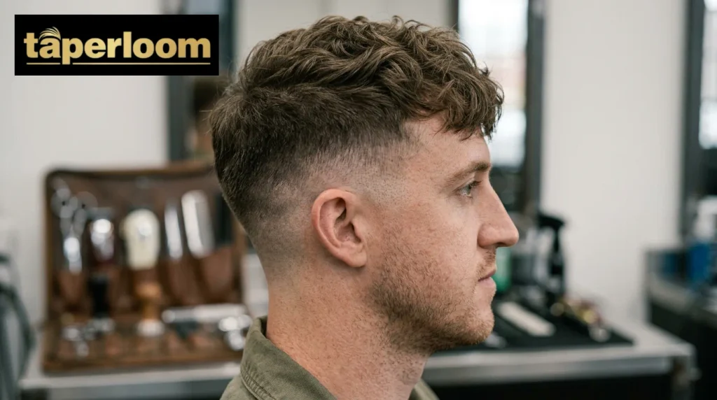 A high contrast taper fade haircut showing greater distinction between the sides and top.