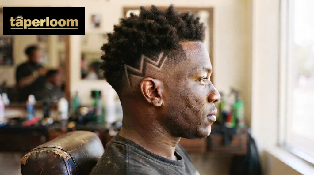 Mid burst fade design haircut on a man