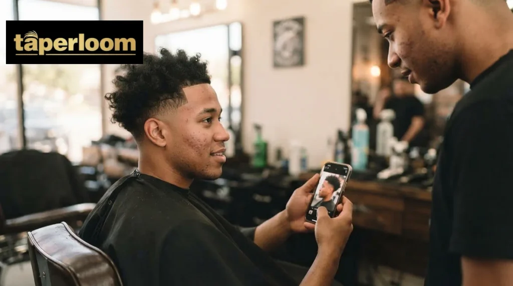 Barber giving a client a mid taper haircut inside a barbershop