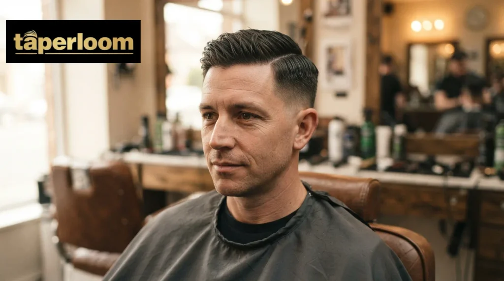 Man with a mid taper comb over haircut