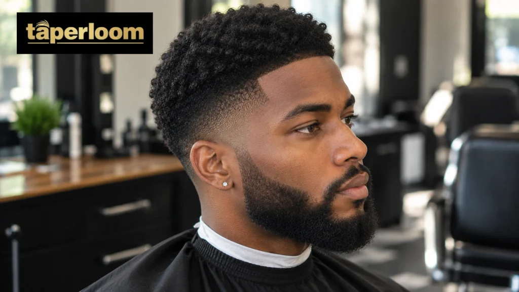 Mid taper fade paired with a full beard