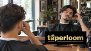 Man with a mid taper fade haircut and long hair in a barbershop