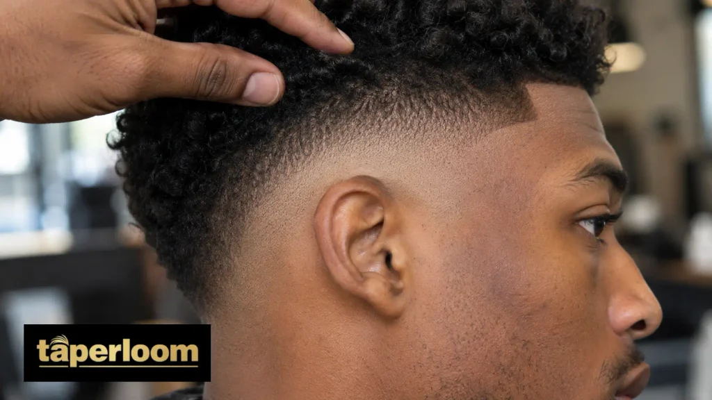 Mid Taper Fade Styles for Black Men Close-up of where a mid taper fade starts above the ear