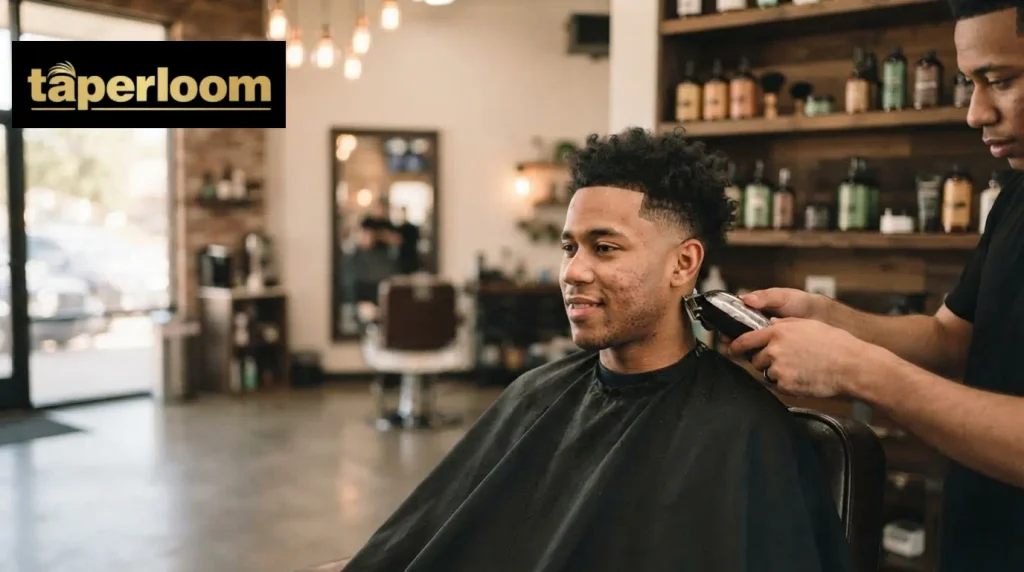 Close up of natural hair texture styled into a mid taper haircut