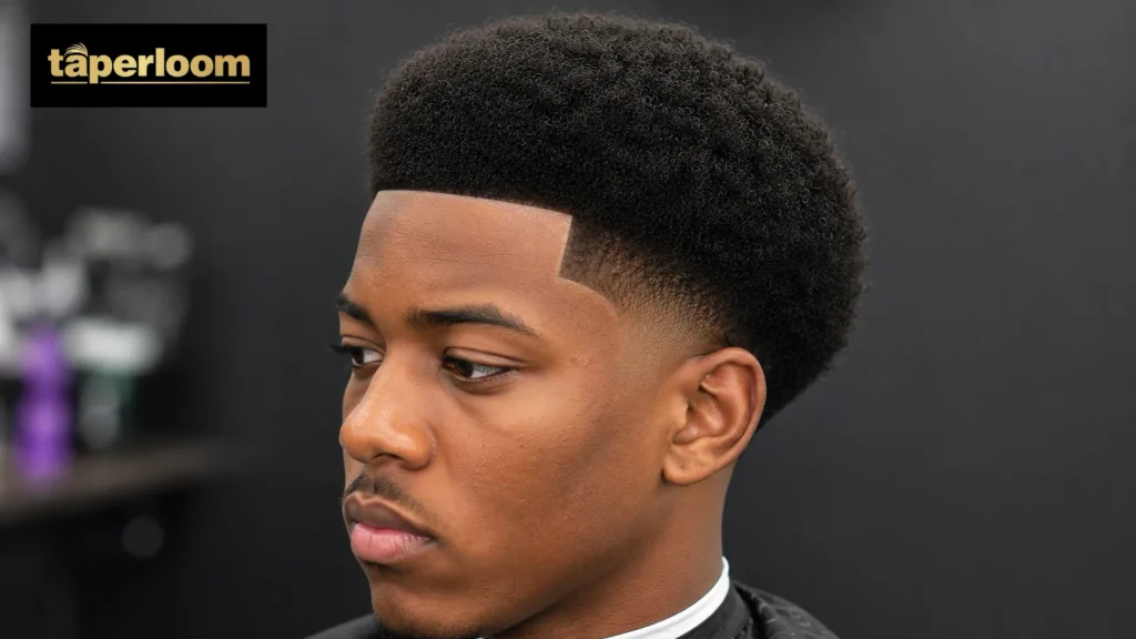 Taper fade afro with hard edge shape-up