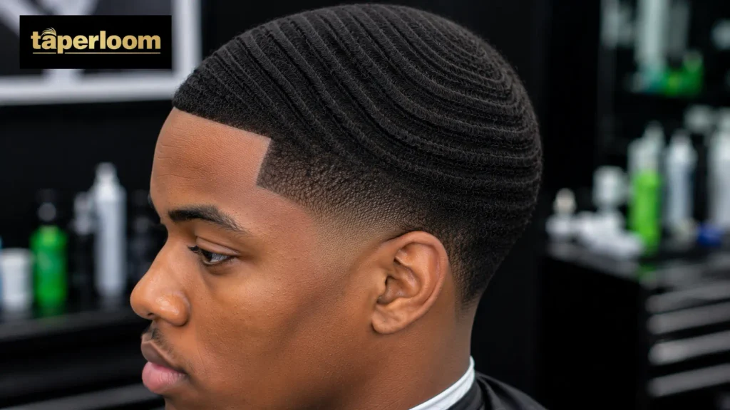 Taper fade afro with waves