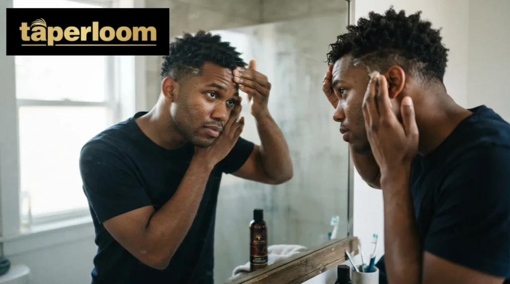 Black man applying leave-in conditioner at home as part of his fade maintenance routine
