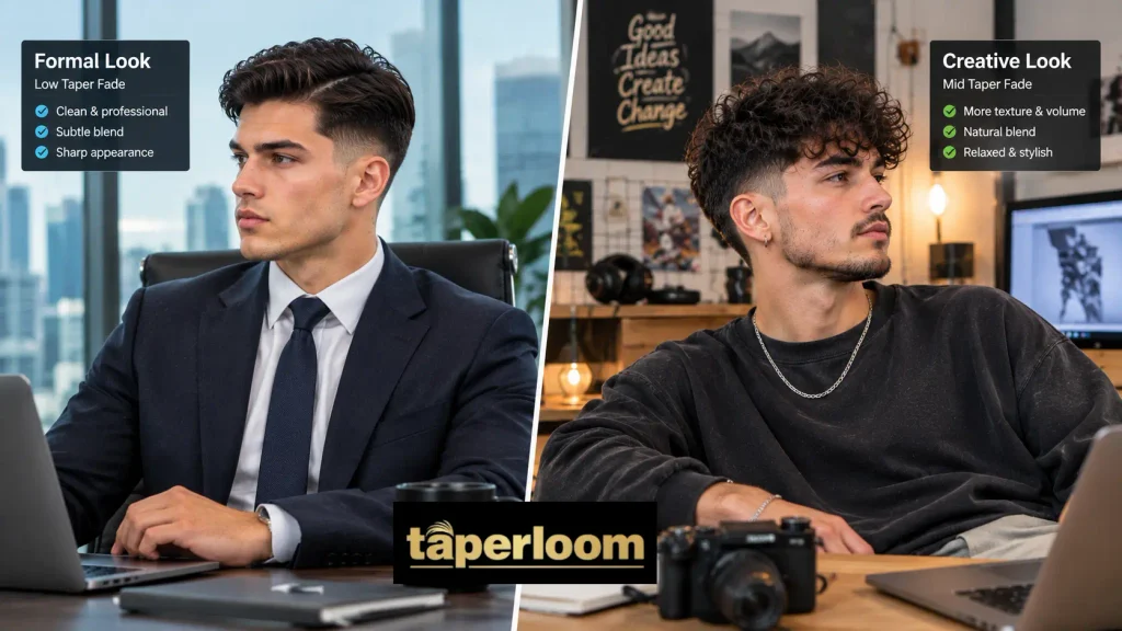Comparison of low taper fade and mid taper fade suitability for different workplace environments