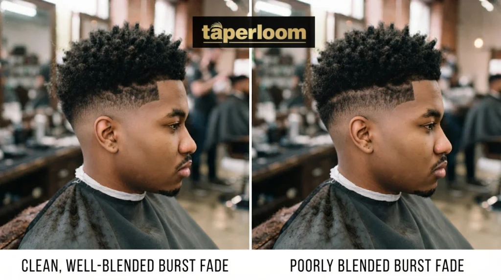 Well blended versus poorly blended taper low burst fade comparison