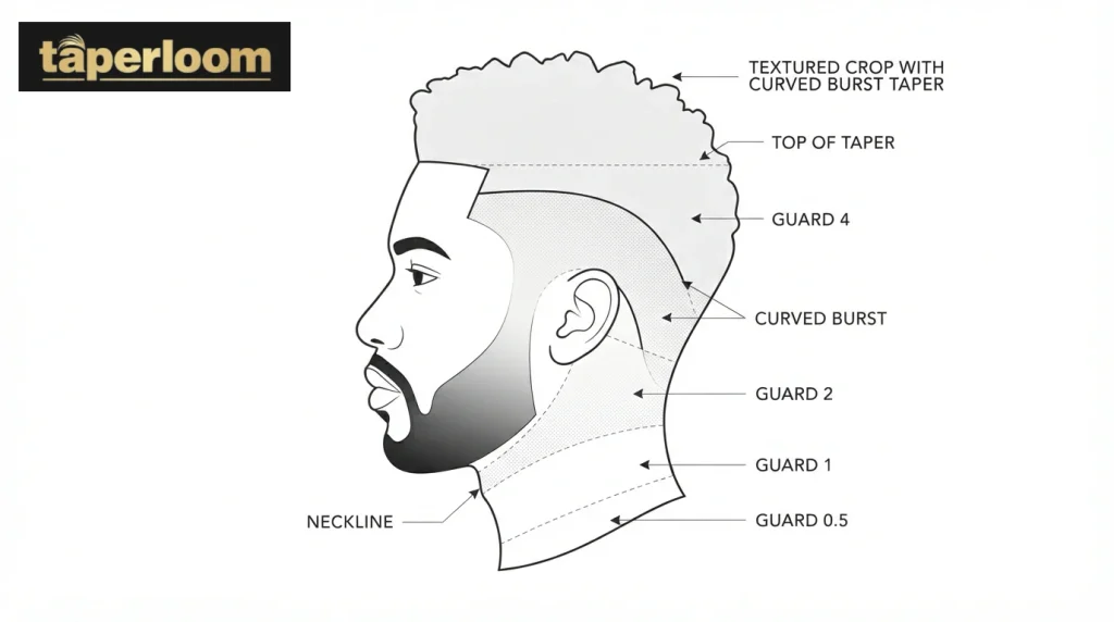 Guard number chart showing blend zones for a taper low burst fade