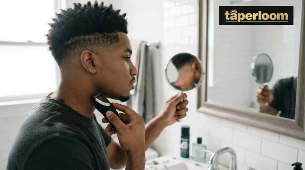 Trimming the neckline at home to maintain a taper low burst fade