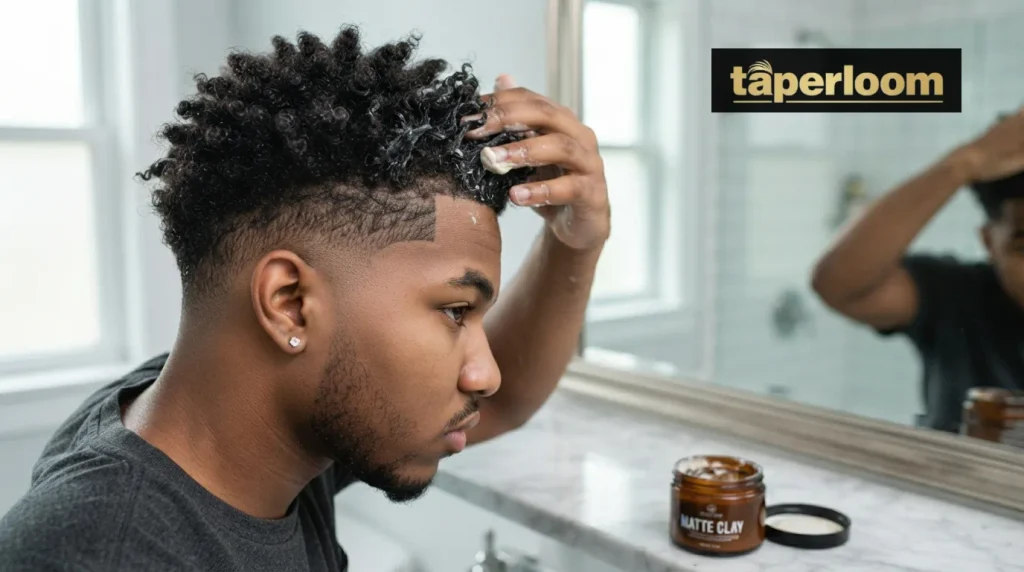 Styling the top of a taper low burst fade with matte clay at home