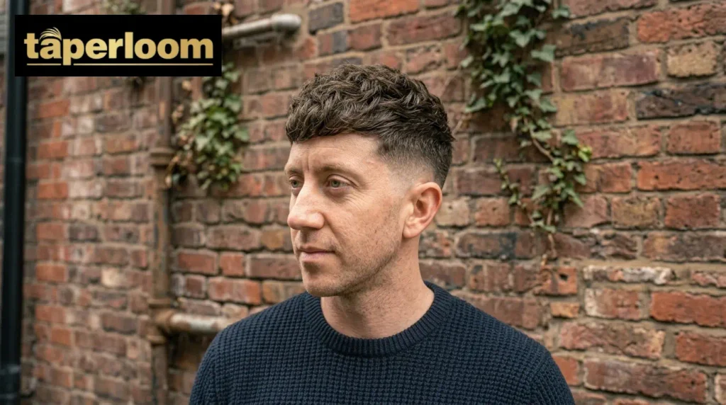 Heavily layered thick hair crop to remove bulk with a low taper fade.