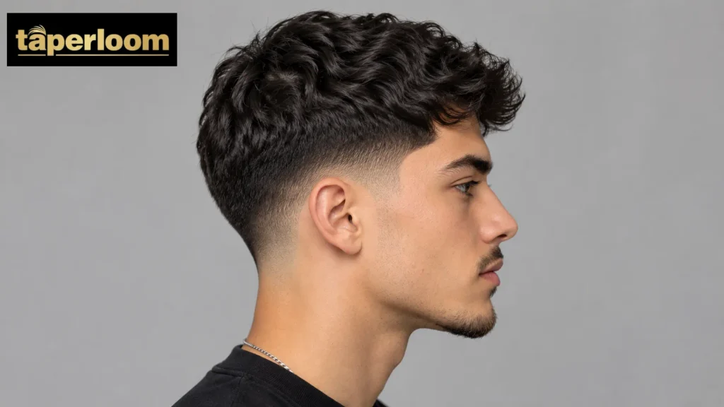 Close-up of a low taper fade haircut with the blend starting just above the ear