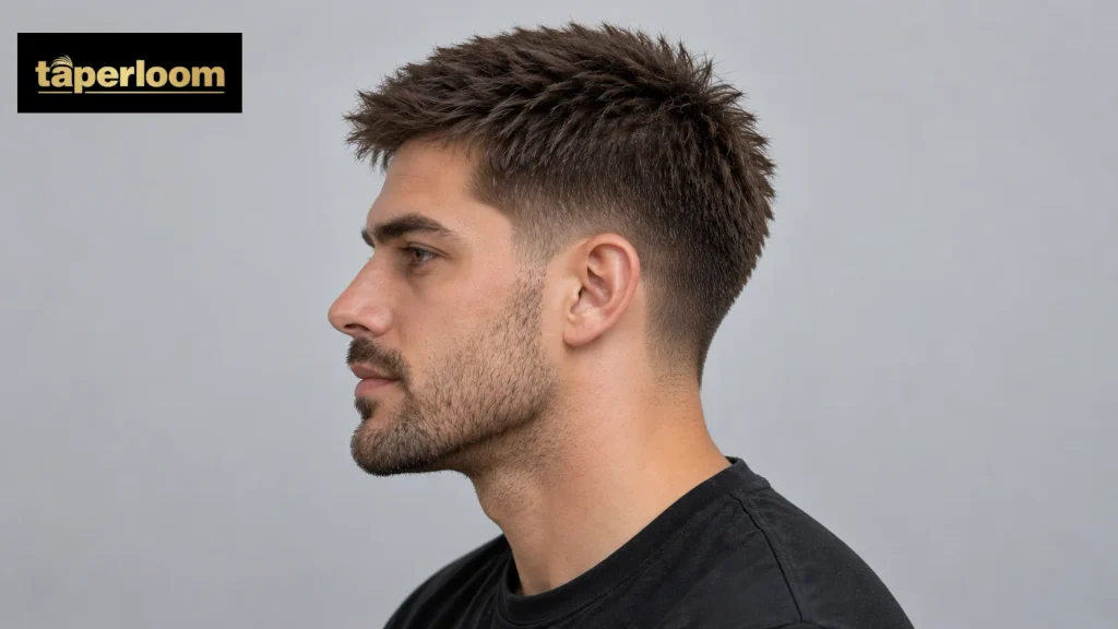 12 guard buzz cut with low taper, side view showing short hair near the ears