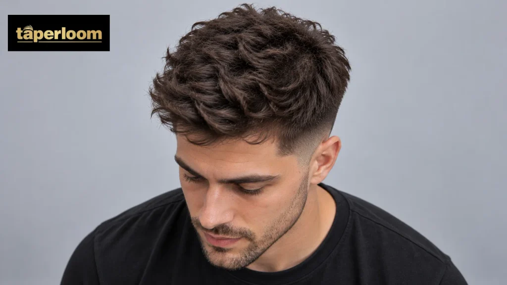 12 guard buzz cut on thick wavy hair, top view showing volume and movement