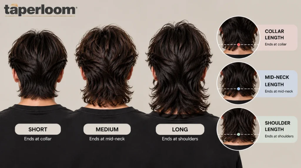 Collar, mid-neck and shoulder length options for a mullet  