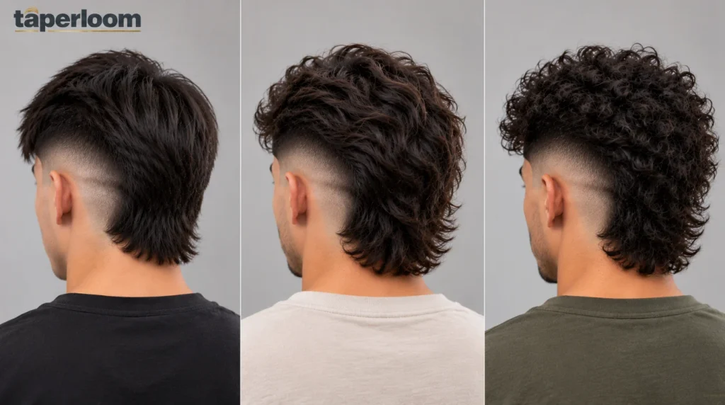 Burst fade mullet on straight, wavy and curly hair