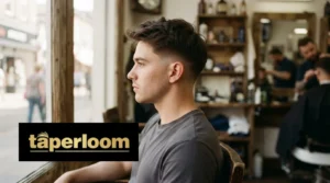 Side profile of a man with a mid drop fade curving behind the ear and a textured top