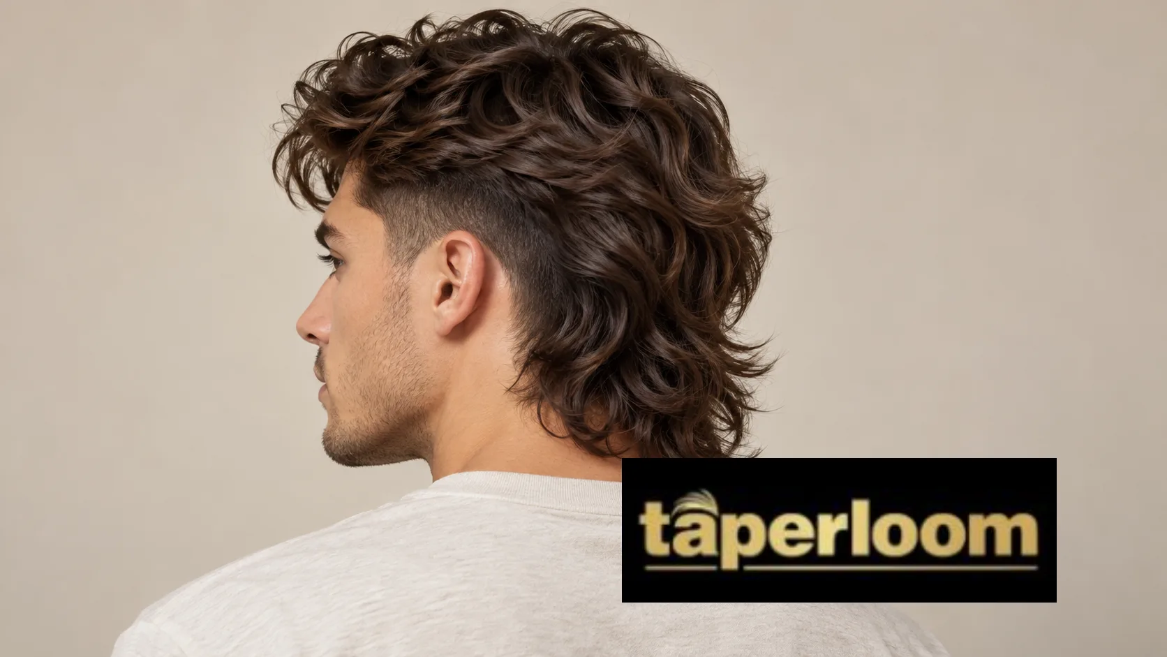 A man seen from the side and slightly behind, showing short tapered sides and soft, layered waves falling past the collar, in a clean neutral studio.