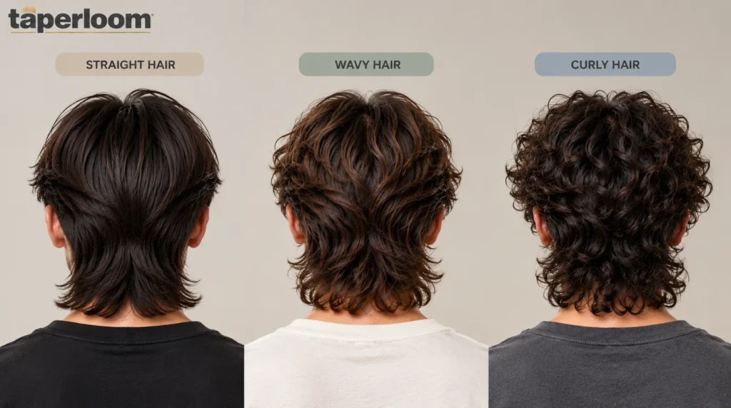 Middle part mullet on straight, wavy and curly hair