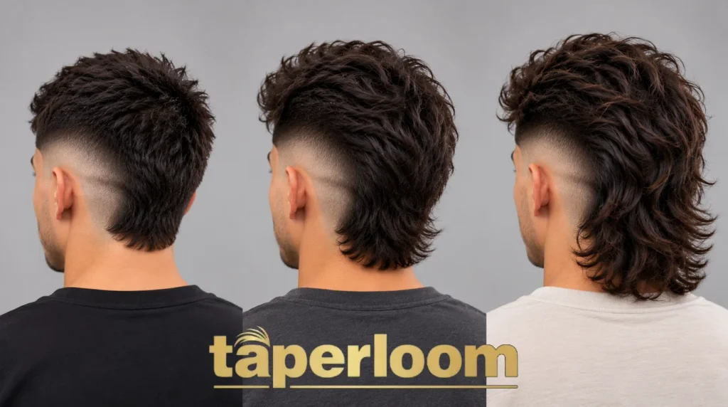 Short, medium and long burst fade mullet comparison